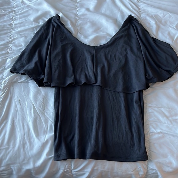 off the shoulder ruffle dark gray top - Picture 3 of 3